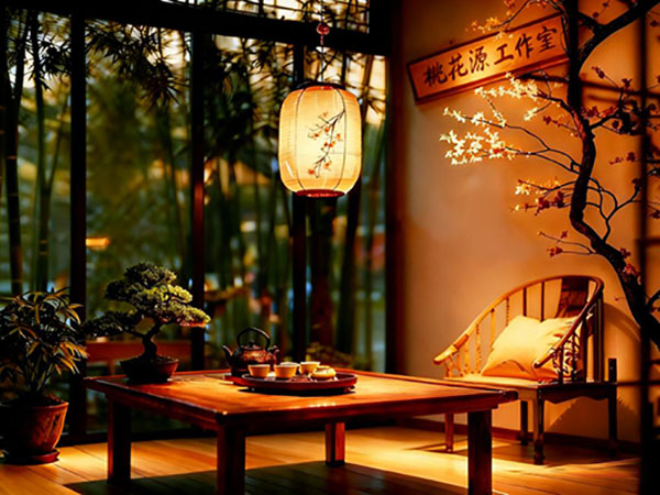 上海茶室夜晚氛围，环境安静雅致